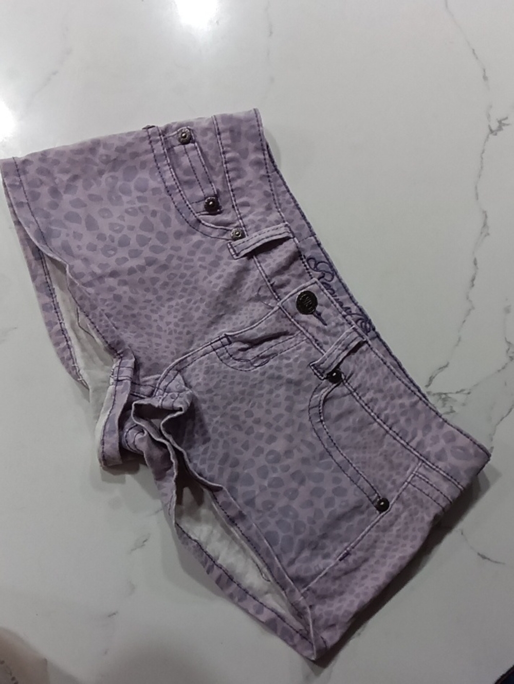 Request Jeans Lilac Leopard Print Denim Shorts